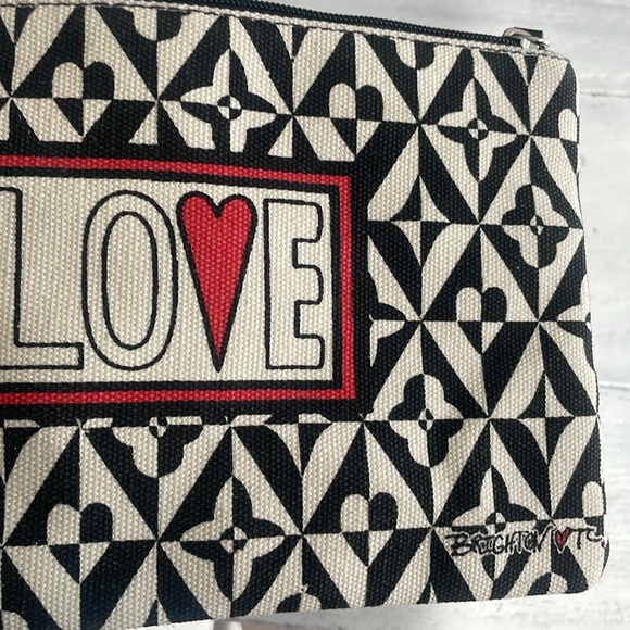 Brighton love pouch like new heart front Blck white canvas and leather trim - Picture 7 of 7